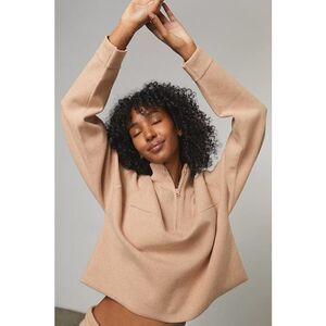 lunya cozy cotton silk zip pullover nutmeg M